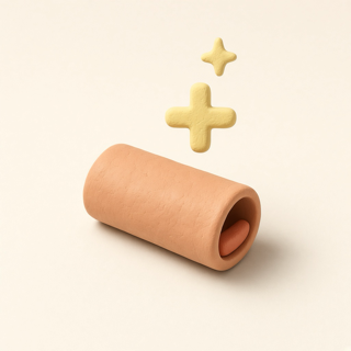 Clay battery with a plus sign